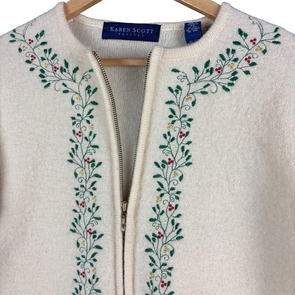 Karen Scott Petites Women’s Embroidered Wool Cardigan – Sz PS (Vintage) - Picture 2 of 9